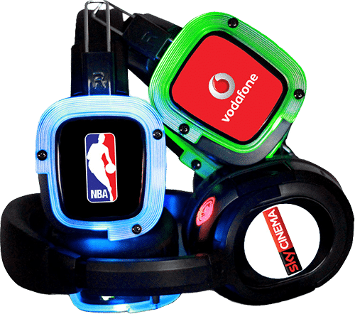 cuffie-personalizzate Casques silent disco personnalisés avec le logo de l’entreprise